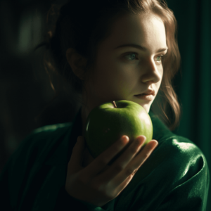 фото девушка с яблоком